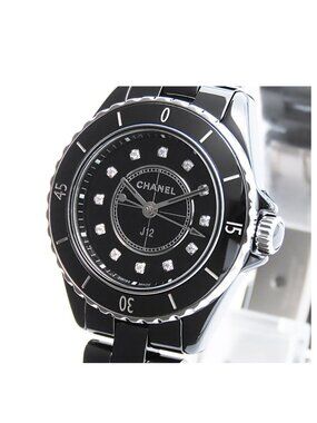 Chanel Black Ceramic SS Diamond 28 Watch Quartz